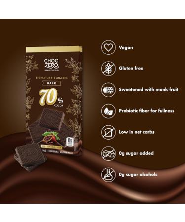 ChocZero Squares 70% Cocoa Special Vegan Dark Chocolate - Keto Friendly, Sugar-Free (4 bags, 32 snack pieces) - Buy Online on GoSupps.com