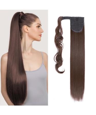 S-noilite 26" Clip in Hair Extensions Wrap Around Ponytail Long Straight Hairpiece Clip in Ponytail Hair Extension (26 inches Medium Brown)