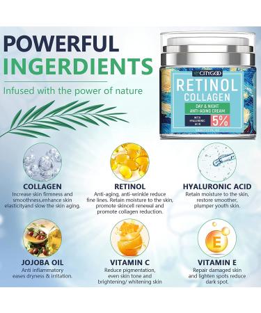 Retinol Face Cream with Collagen, Hyaluronic Acid & Vitamin C+E - Anti-Wrinkle Day/Night Moisturizer for Men & Women - USA Made - Buy Online on GoSupps.com