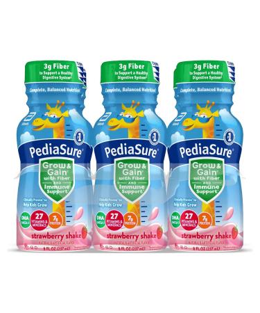 PediaSure Grow & Gain With Fiber, Kids Nutritional Shake, With Protein, DHA, And Vitamins & Minerals, Strawberry,8 Fl Oz (Pack of 6)