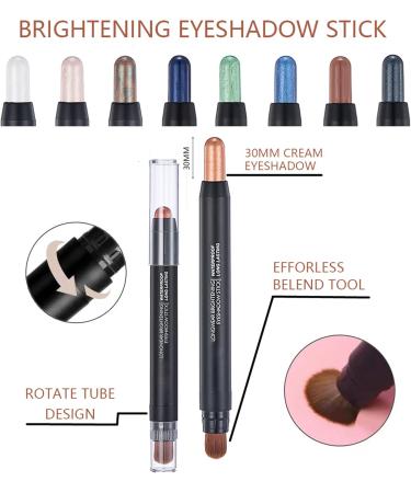 Eyeshadow Makeup Stick - No Crease Glitter Shimmer Pearl White Cream Eye Shadow Stick with Soft Brush Rotatable Eye Brightener Pencil Crayon Long Lasting Waterproof for Metallic Eye Makeup-#01 01# - Buy Online on GoSupps.com