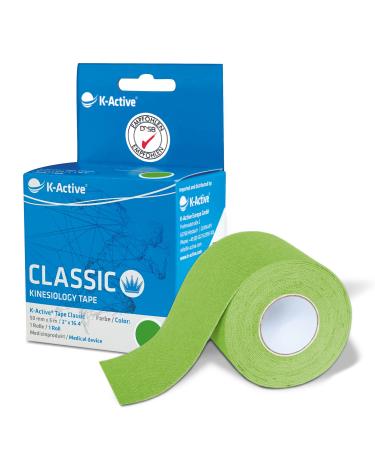 K-Active Tape Classic |Kinesiotapes super skin -friendly |Waterproof |Kinesiology tape for sports & therapy extra long stop | 5cmx5m Green K-Nature