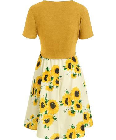 Ronony Ladies Fly Blouse Print Dress - Elegant Summer V-Neck Waist Dress - Medium-Long Beach Dress in Yellow (XL) - Loose & Leisurely - Buy Online on GoSupps.com