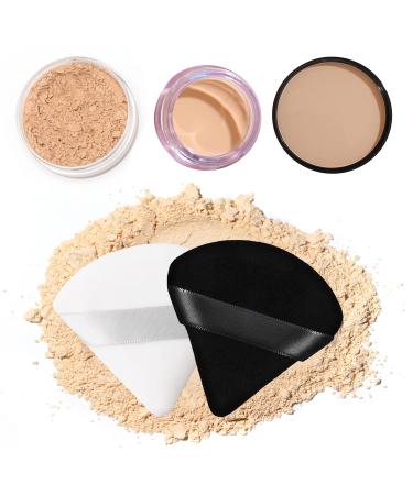 2-Piece Reusable Powder Puffs - Triangle Velor Makeup Applicator for Loose Powder Foundation & Cream - Black & White - Buy Online on GoSupps.com