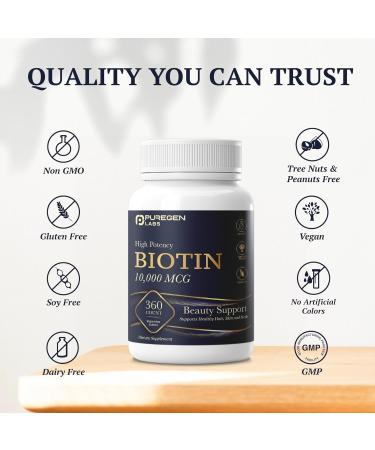 Puregen Labs Biotin 10 000 MCG Supports Healthy Hair Skin & Nails - High Potency Beauty Support - Non-GMO Gluten Free | 360 Vegetarian Tablets - Buy Online on GoSupps.com