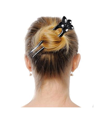 Marycrafts Handmade Flower Buffalo Horn Hair Fork Hairpin Hair Accessories Black Shade