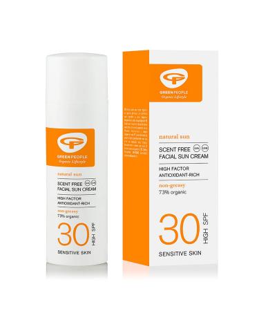 Green People Scent Free Facial Sun Cream SPF30 50ml | Natural Organic SPF30 Face Sunscreen | Eczema Friendly Sensitive Skin Prickly Heat | Unscented Non Greasy | Vegan Cruelty Free 50 ml (Pack of 1)