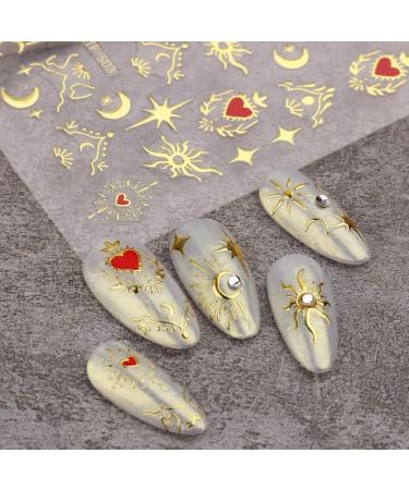 Gold Sun Moon Star Nail Art Stickers - 3 Sheets Decals for DIY Nail Decoration | Self-Adhesive 3D Nail Accessories for French Design - Valentines Nail Sticker - Buy Online on GoSupps.com