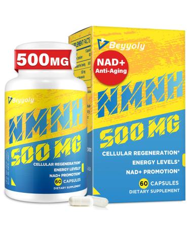 NMNH (NMN Supplement Alternative) NAD Supplements for Anti Aging Energy Immune Focus (Dihydronicotinamide Mononucleotide) 500mg to Boost NAD+ Levels As We Age Pure Organic - 60 Capsules