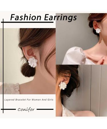 YienDoo Large White Flower Earrings | Vintage Floral Petal Studs for Weddings & Proms - Buy Online on GoSupps.com