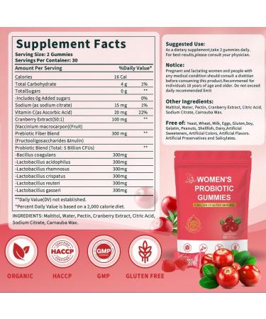 Not Specified Womens Probiotic Gummies Premium Female PH Balance Gummy 5 Billion CFUs Cranberry Flavor Sugar Free Vegan 60 Count - Buy Online on GoSupps.com