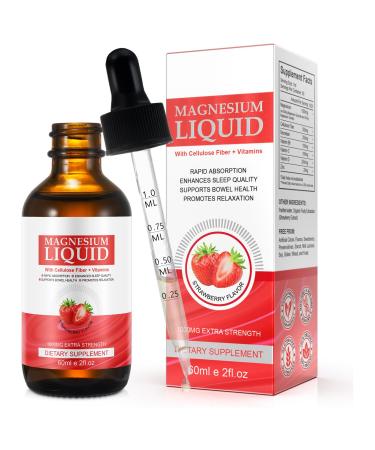 Magnesium Glycinate Liquid High Absorption Magnesium Liquid Magnesium Complex Drops with Vitamin B C D for Bone Health Relaxation Sleep Heart Health Muscles Support- Strawberry Flavor(2 Fl Oz)