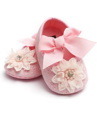 Cute Baby Girl Flower Shoes + Headband Set | Non-Slip Soft Toddler Shoes for Special Occasions | Christening and Wedding Party Shoes | 6-12 Months | Color Pink - Buy Online on GoSupps.com