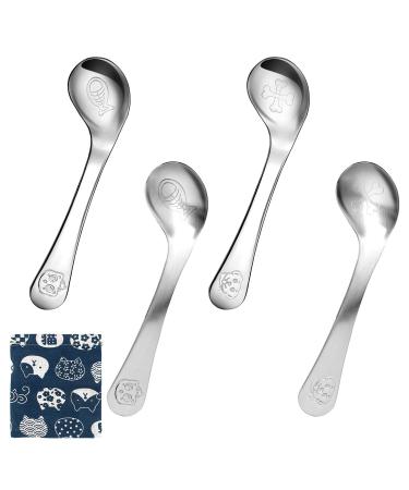 Futongda 4 pieces of stainless steel spoon for children baby curved training spoons dessert spoon coffee spoon small serving spoon feeding spoon dining spoons (silver 2 styles) - Buy Online on GoSupps.com