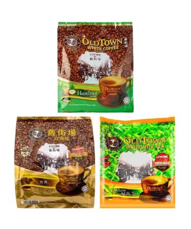 CNMART Malaysia Oldtown 3 in 1 White Coffee Hazelnut Classic and White Milk Tea 3 Flavours Assorted 15 Sachets (Pack of 3)