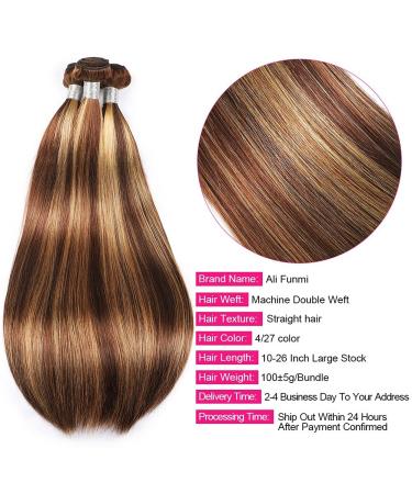 10A Brazilian Straight Ombre Highlight Bundles with Closure - P4/27 Color - 18 20 22 + 16 inch Free Part Closure - Virgin Remy Human Hair - Buy Online on GoSupps.com