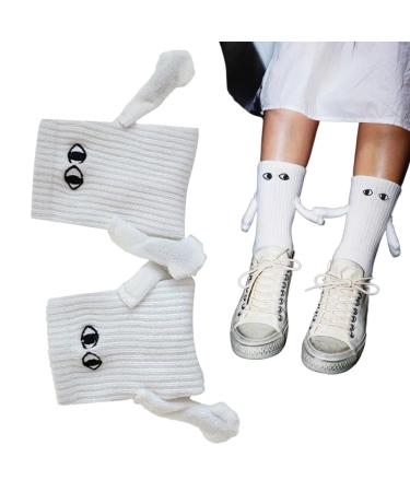 Funny Magnetic Suction 3D Doll Couple Socks Magnetic Socks Hand Holding Couple Funny Socks 3D Doll Hand Holding Design Socks Magnetic Hand Holding Socks for Couple White