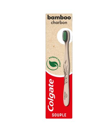 Colgate toothbrush soft made of bamboo with coal brush - sensitive teeth - grip from biodegradable bamboo 100 % naturally - promotes healthy oral health.