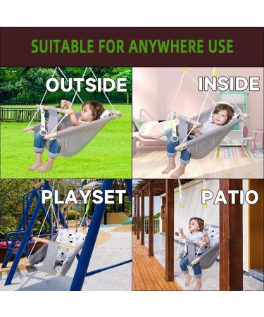 Baby Swing for Infants and Toddlers - Canvas Hammock Swing with Safety Belt and Mounting Hardware - Wooden Hanging Seat for Babies up to 4 Years - Cute Animal Design - Buy Online on GoSupps.com