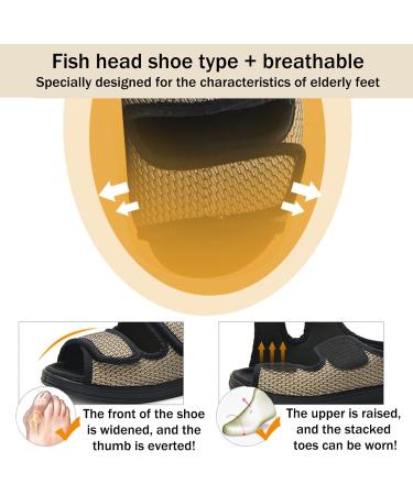 Gaoxiao Women's Diabetic Sandals - Open Toe Velcro Extra Wide Orthopedic Slippers for Swollen Feet - Comfy & Breathable Elderly Shoes in Black (Size 36) - Buy Online on GoSupps.com