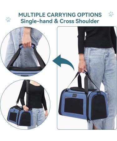 PetSfit Foldable Transport Box for Cats & Small Dogs - Portable Travel Bag with Expandable Bed Shoulder Strap - Blue S Blue - Buy Online on GoSupps.com
