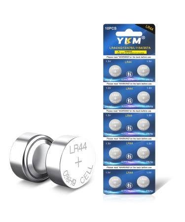 YKM LR44 Batteries AG13 L1154f A76 357/303 L1154 L1154c LR44h 1.5V Alkaline Batteries for Digital Caliper Watch Battery 10 Pack