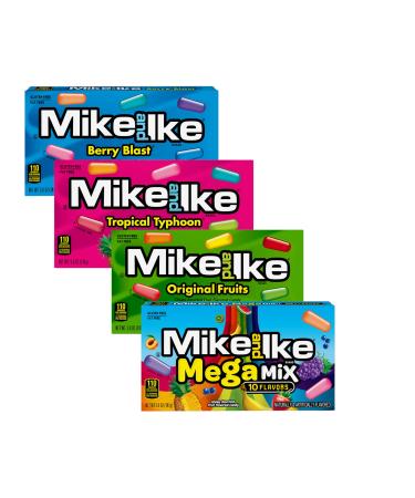 Mike and Ike Chewy Fruit Flavoured Candy Multipack | Original Fruits | Berry Blast | Mega Mix | Tropical Typhoon | 4 x 141g | Pack of 4 | American | Gluten Free | Fat Free |