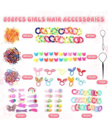VEGCOO 808 Pcs Girl Hair Accessories Gift Set - Variety of Hair Bands and Bobbles for Kids - Toddler Hair Accessories for Girls Children - Buy Online on GoSupps.com