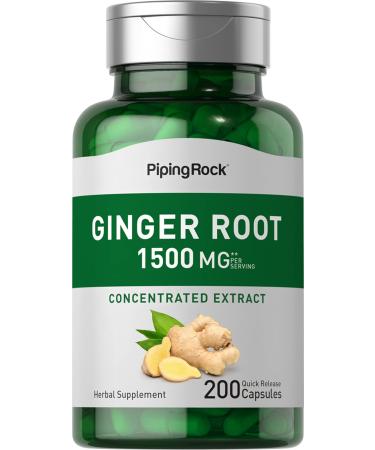 Piping Rock Ginger Root Capsules 1500mg | 200 Count | Ginger Root Extract Supplement | Non-GMO Gluten Free