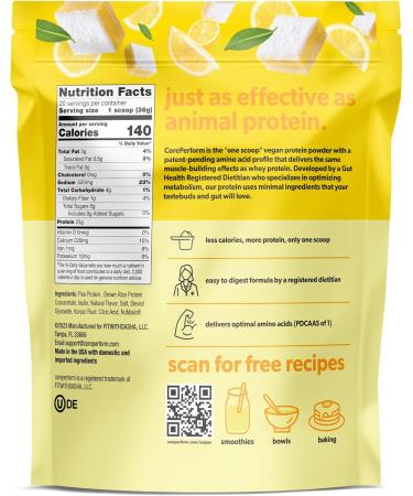 Core Perform's Low Fodmap Plant Based Protein Powder Vegan Sugar-Free Dairy Free and Gluten Free No Sugar or Artifical Additives Tailored for Women's Wellness (20 Servings Lemon) Lemon 1.63 Pound (Pack of 1) - Buy Online on GoSupps.com