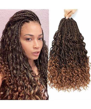 14 Inch Box Braids Crochet Hair with Curly Ends Bohe Goddess Box Braids Soft Net Synthetic Pre-Looped Hair Extensions for Women Kids 8 Packs-128 strand 14 Inch (Pack of 8) T1B/30