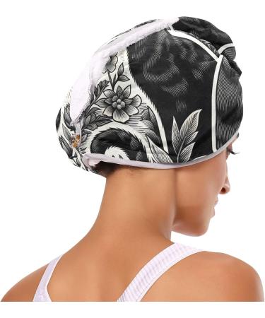 Black Cats & Flowers Hair Towel Set - Super Absorbent Quick Dry Hair Turbans for Women & Girls | International Shipping - Buy Online on GoSupps.com