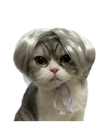Funny dog wig cat role play wig Halloween Christmas parties firm for pets wig small medium and large dog wig (silver white)