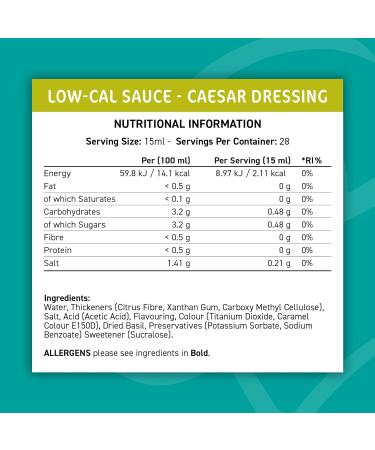 Fit Cuisine Low Calorie Sauce - Low-Cal Sauce to Support Weight Management Low Carb Diet Keto Friendly Vegan For Dipping Dressing Cooking Marinading - 425ml (Caesar Dressing) - Buy Online on GoSupps.com
