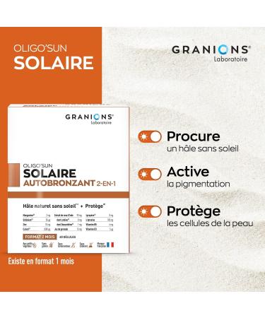 GRANIONS Tanning Self-Tanning Capsule 2-IN-1 Food Supplement Accelerator Sunless Tanning Protects Formula Enriched with Natural Pigments 2 Month Format 60 Capsules Made in France - Buy Online on GoSupps.com