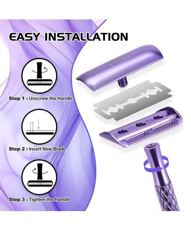 Double Edge Safety Razor for Women - Purple Eco-Friendly Includes 10 Blades & Silicone Cover - Durable Metal for a Smooth Shave - Buy Online on GoSupps.com