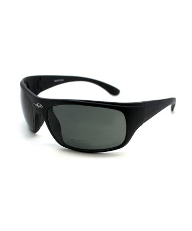 RENEGADE Patented Bifocal Polarized Reader Half Rim Men's Fishing Sunglasses 100% UV Protection with Microfiber Bag Matte Black Frame, Grey Lens - 600882 Bifocal +1.50