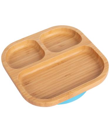 Tiny Dining Children's Segmented Bamboo Dinner Plate with Strong Stay Put Suction Cup - Great for Baby Toddler Weaning - Eco Friendly Kids Food Plates - Blue
