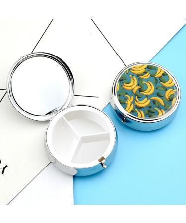 Round Pill Box with Yellow Banana Print | 3 Compartment Decorative Metal Pill Organizer | Portable Pocket Pill Case for Medicine - Buy Online on GoSupps.com
