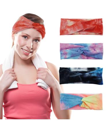 Headbands for Women Elastic Stretch Headband  CYHYII Colorful Non Slip Yoga Knotted Workout Sports Running Headband  Thin Soft Breathable Head Bands Boho Wraps Accessories for Girls Tie Dye