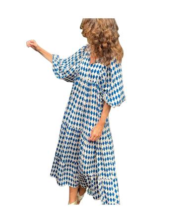 WILLBEST Women Summer Casual Bohemian Dresses Floral Print Short Sleeve Cutout Ruffle Flowy Midi Beach Sun Dresses 356-zayeh-1-blue 4XL