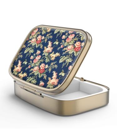 Pill can box with mirror retro 2 compartment Small pill box bronze rectangular pill box or vitamins fish oil dietary supplements pills contain 1 piece F-4-retro rose floral