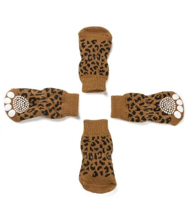 Harfkoko Pet Heroic Anti-Slip Knit Leopard Print Dog & Cat Socks | Rubber Reinforced Paw Protectors for Indoor Wear | Small-Medium-Large Dogs & Cats - Buy Online on GoSupps.com