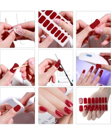 Gel Nail Stickers Cuttable Semi Cured Gel Nail Strips Self-Adhesive Full Nail Wraps Nail Polish Stickers for Professionals Beginners (UV Lamp Required but Not Included) Dark Red - Buy Online on GoSupps.com