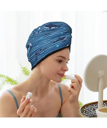 Hair Towel Wrap - Quick-Dry Turban for All Hair Types | Sharks on White Blue Stripes - Buy Online on GoSupps.com