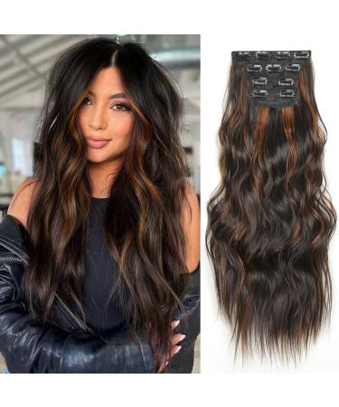 YDDM Hair Extensions Clip in Extensions Wavy hair extension with clips full of heads like real hair hair extreme clips cheap clip extensions synthetic hair part for women (24 -inch 4pcs) 24 inch p4/30#