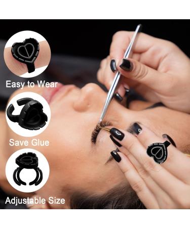Black Glue Rings for Eyelash Extensions - 300PCS Disposable Holder Cups | Heart & Flower Design Lash Glue Rings for Professional Use - Buy Online on GoSupps.com