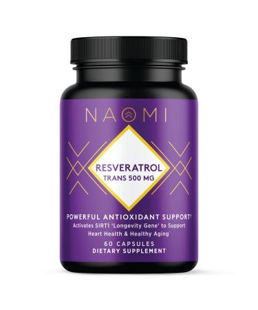 NAOMI Organic Trans-Resveratrol 500 mg Vegan Non-GMO Gluten-Free High-Strength Polyphenol Antioxidant Supplement for Heart Skin & Longevity Support Premium Red Wine Extract