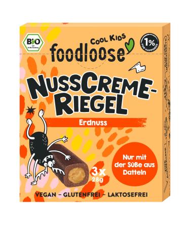 Foodlose Cool Kids Bio-Nusscreme bar peanut |Delicious organic bar made of dates with a creamy peanutism filling |Vegan gluten -free & without refined sugar |3 pack peanut 1 piece (1 Pack)