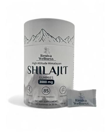 Reniva Wellness High-Altitude Himalayan Shilajit Gummies | 3000mg Shilajit Gold | Ashwagandha Ginseng | Sugar-Free Lab Tested | Energy Immunity Healthy Aging | 60 Gummies